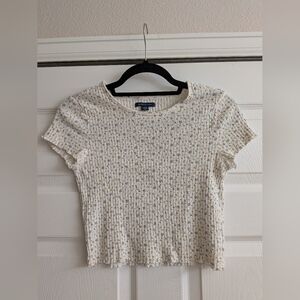 American Eagle Outfitters White Ribbed Short Sleeve Tee